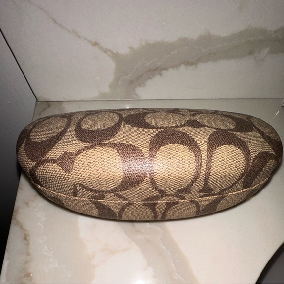 Coach Tan Brown Hard Clamshell Eye Glass Case C Logo Almond Shape - Picture 12 of 15